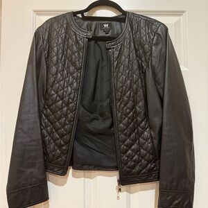 W by Worth Dark Leather Quilted Jacket